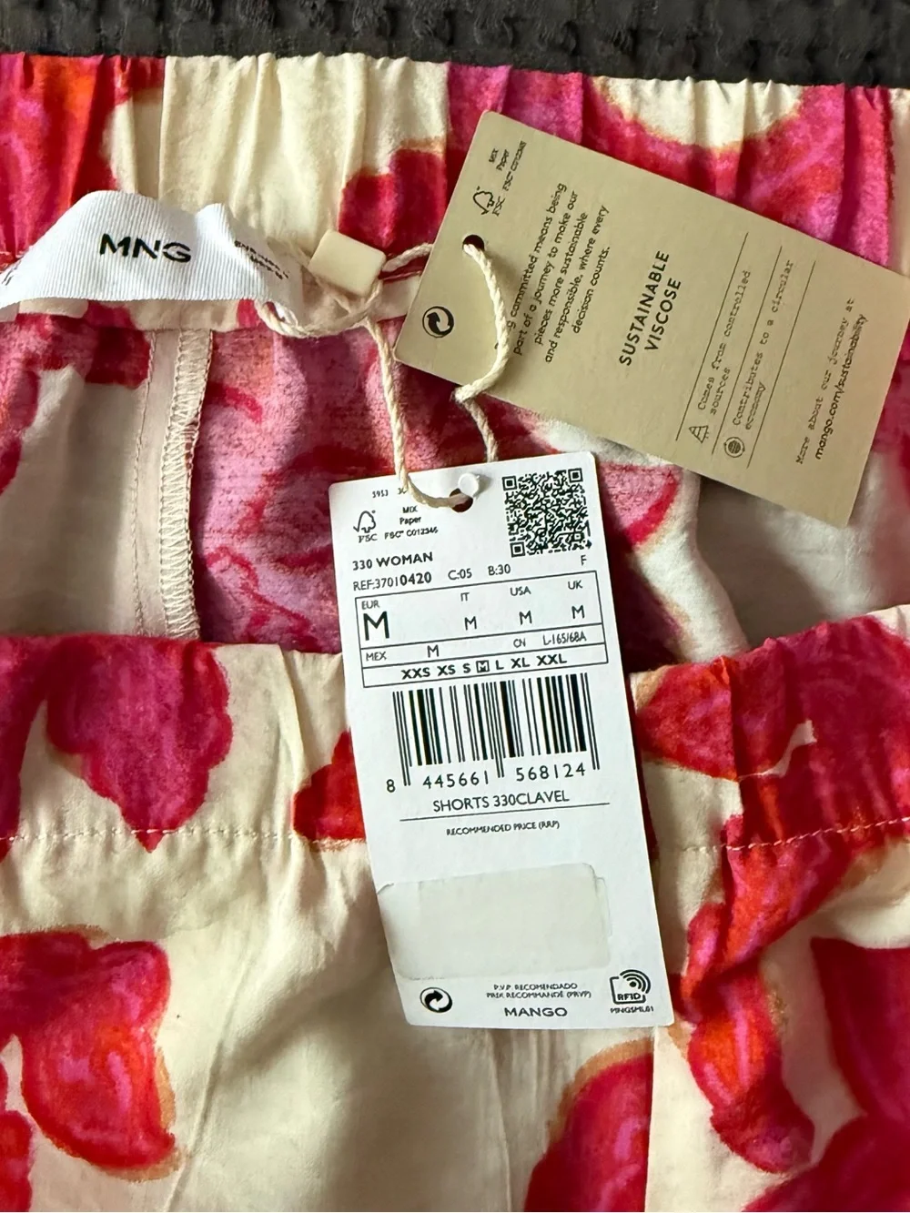 Cream Shorts with Pink Floral Print